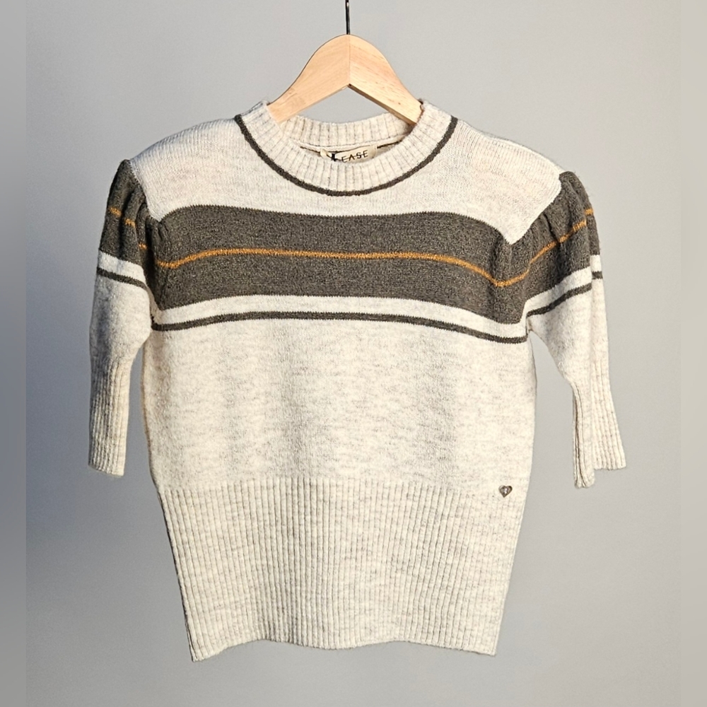 New! Please Brand Made in Italy Short Sleeve Sweater Oatmeal Heather Size Medium